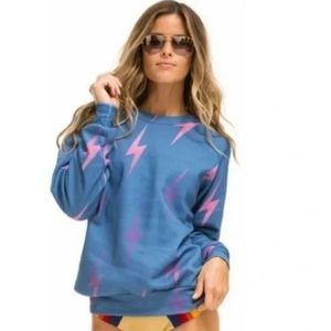 NWOT Aviator Nation Bolt sweater pink and blue small